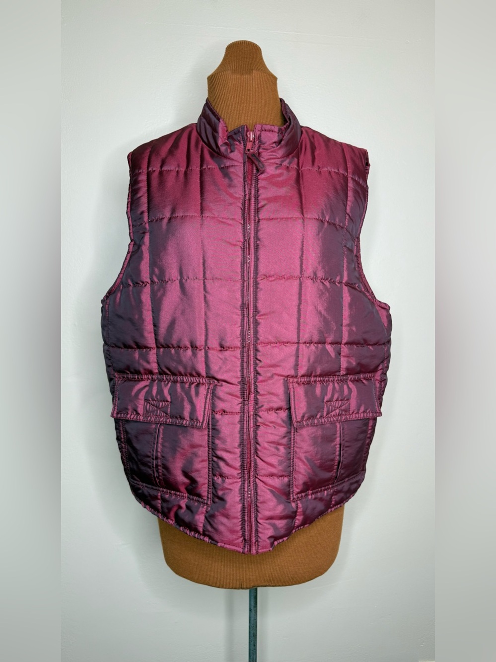 Catalina Quilted Puffer Vest Iridescent  Burgundy Size XL